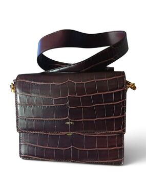 JW PEI Dark Burgundy Croc-Embossed Crossbody Bag